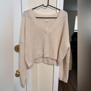 Aeropostale Cream V-Neck Sweater with Textured Knit